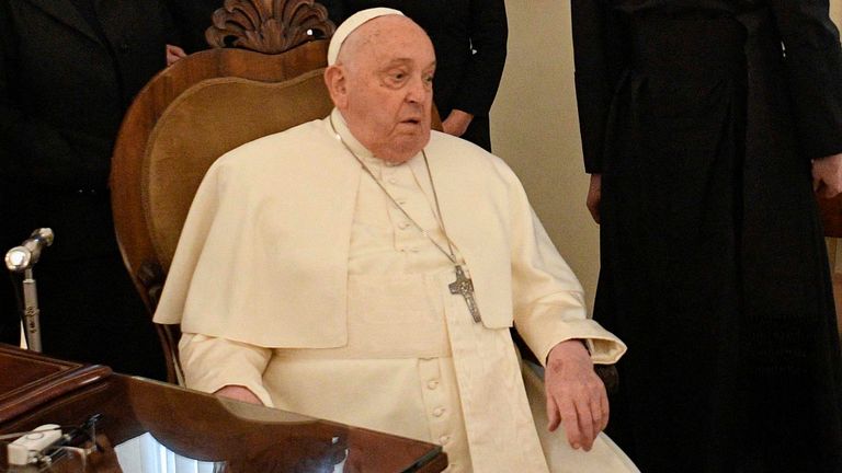 The Pope pictured on Friday before being taken to hospital. Pic: Reuters/Vatican