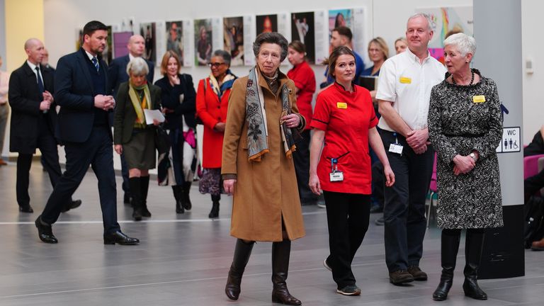 The Princess Royal during a visit to Southmead Hospital in Bristol to thank the team of doctors, nurses and health professionals who treated her following her accident in June 2024.
Pic: PA