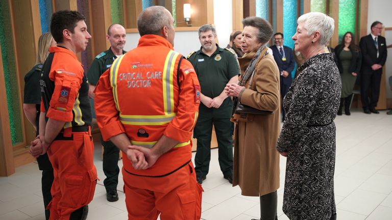 The Princess Royal speaks members of the critical care team at Southmead Hospital in Bristol during a visit to thank the team of doctors, nurses and health professionals who treated her following her accident in June 2024.
Pic: PA qhiqqkiqzziuuprw