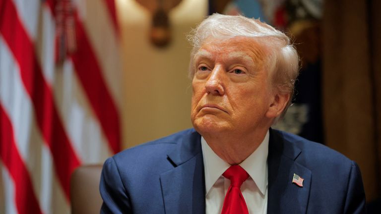 Donald Trump at his first cabinet meeting of his second presidency. Pic: Reuters