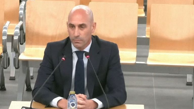 Luis Rubiales speaking at his trial in Madrid