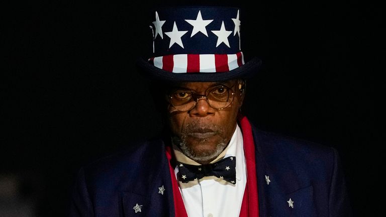 Samuel L Jackson took part in the half-time show. Pic: AP