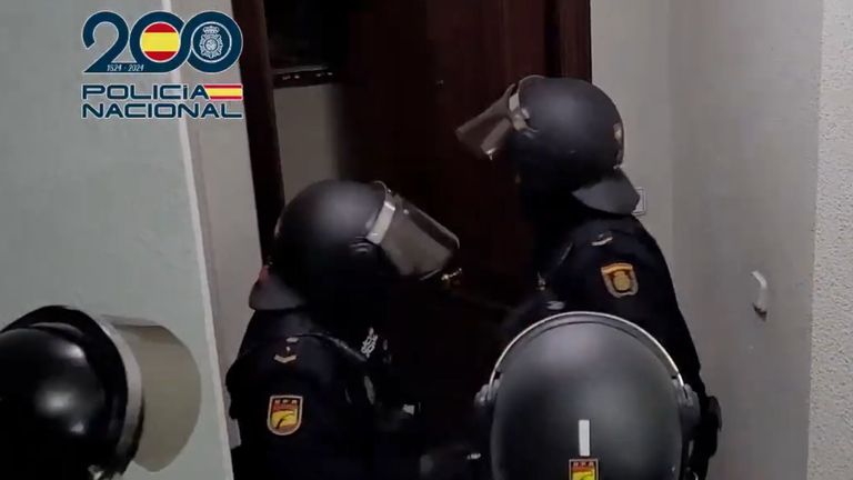 Armed police raided properties in Murcia and Alicante. Pic: Policia Nacional