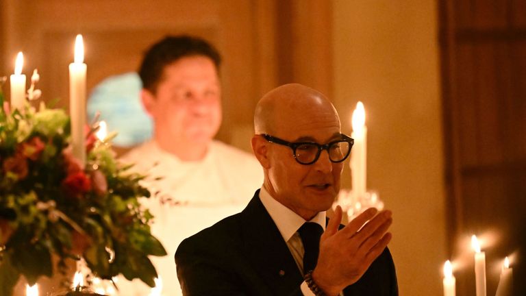 Stanley Tucci gives a speech at Highgrove House, Tetbury, Gloucestershire. Pic: PA