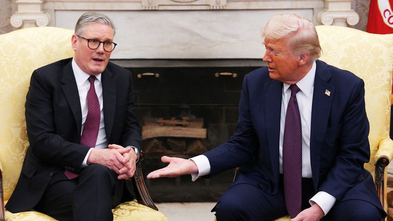 British Prime Minister Keir Starmer meets with U.S. President Donald Trump in the Oval Office at the White House on February 27, 2025 in Washington, D.C., U.S. Carl Court/Pool via REUTERS