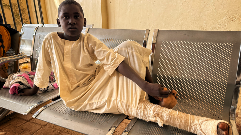 Mohamed, 13, was caught in the latest RSF shelling of one of the largest surviving markets in SAF territory, Sabreen.