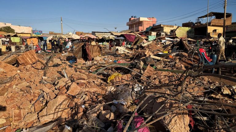 Destruction at a market in Sudan