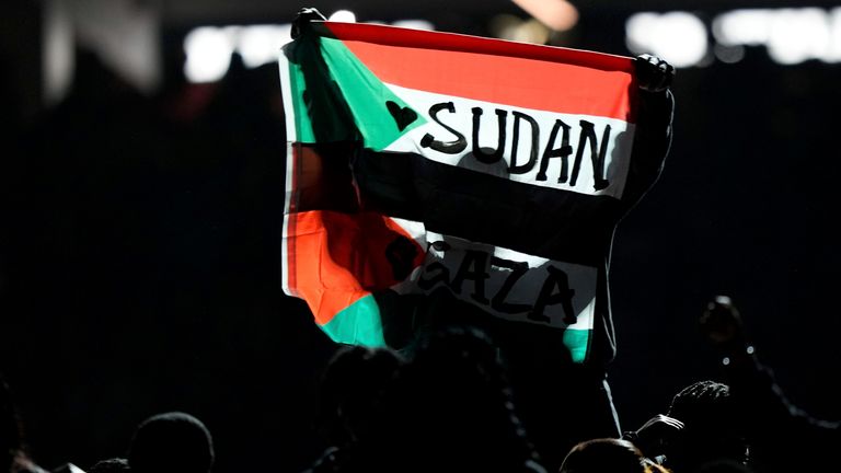 The flags had had "Sudan" and "Gaza" written on them. Pic: AP