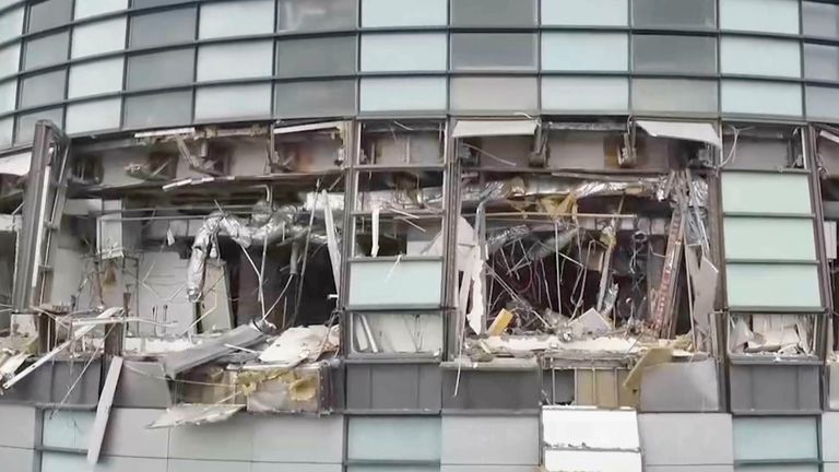 Damage to the Shin Kong Mitsukoshi department store in Taichung city in Taiwan.
Pic: National Fire Agency/AP