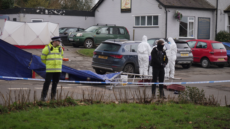 SN stills from footage from scene of fatal shooting at The Three Horseshoes pub in Knockholt, Kent
FTV RUSH THREE HORSESHOES FORENSICS CAR INVESTIGATION AND PTC MALONE SEVENOAKES 150225
