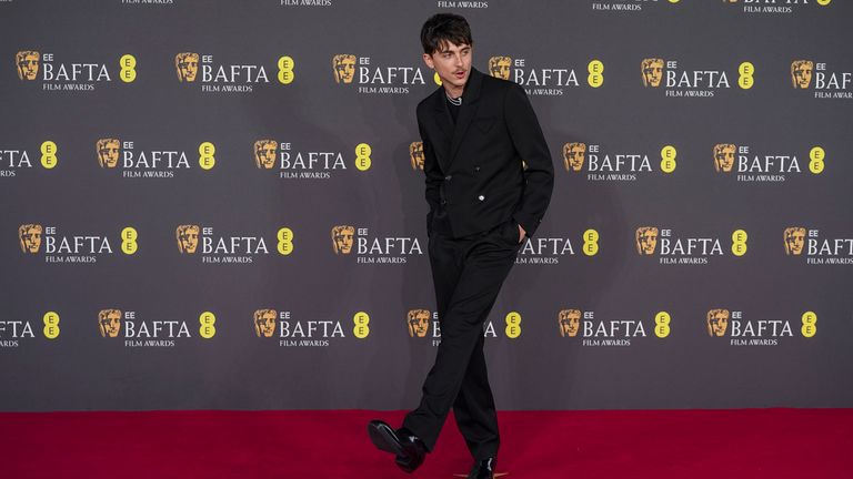 Timothee Chalamet at the 2025 BAFTA Film Awards. Pic: Joel C Ryan/Invision/AP