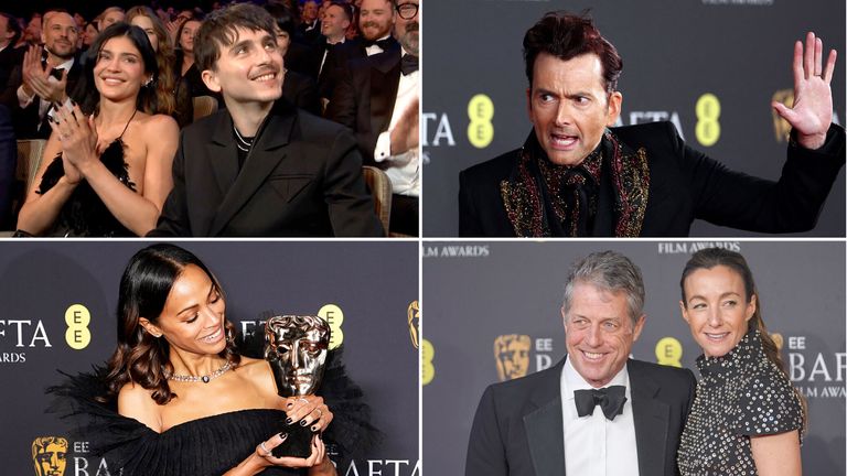 (Clockwise) Timothee Chalamet with Kylie Jenner, David Tennant, Hugh Grant with Elisabet Eberstein and Zoe Saldana.
Pic: Reuters/AP/PA