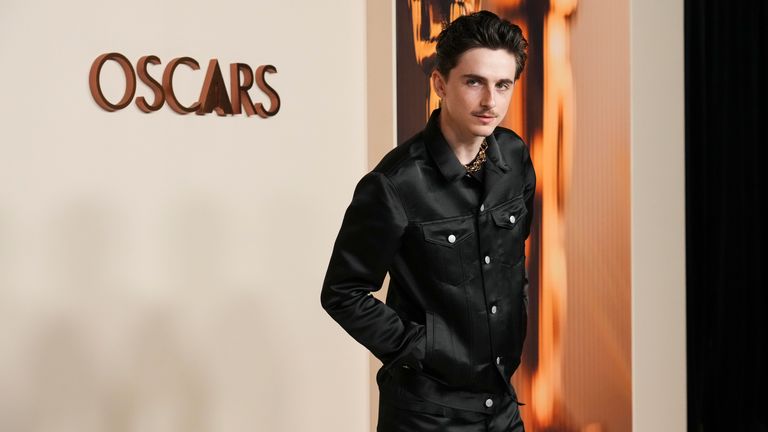 Timothee Chalamet at the Oscar nominees dinner on Tuesday, Feb. 25, 2025, at the Academy Museum of Motion Pictures in Los Angeles. Pic: Jordan Strauss/Invision/AP