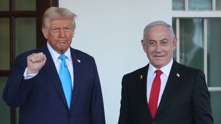 Donald Trump welcomes Benjamin Netanyahu to the White House. Pic: Reuters