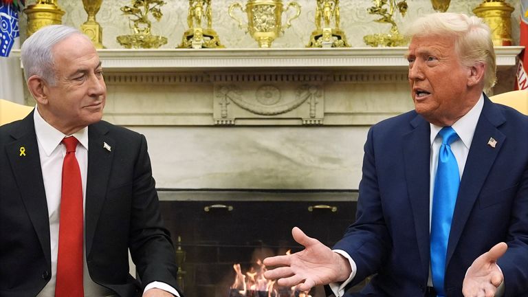 President Donald Trump meets with Israel's Prime Minister Benjamin Netanyahu. Pic: AP