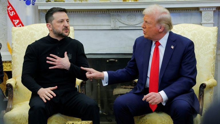 Zelenskyy and Trump speaking in the Oval Office. Pic: Reuters