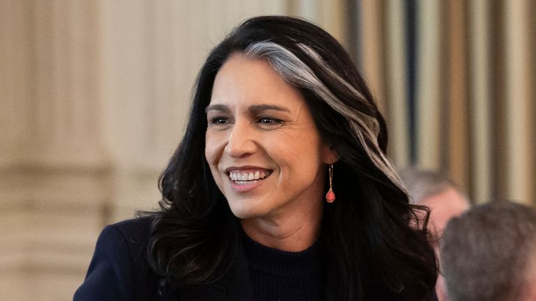 Director of National Intelligence Tulsi Gabbard is seen before President Donald Trump delivered remarks during a governors working session in the State Dining Room at the White House Feb. 21, 2025. (Francis Chung/POLITICO via AP Images)