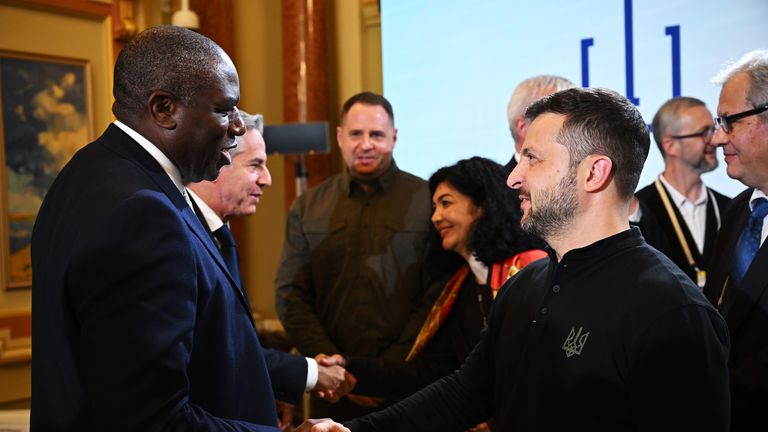 Foreign Secretary David Lammy (left) shakes hands with President of Ukraine Volodymyr Zelensky (right) during the Fourth Crimea Platform Leaders Summit in Kyiv, Ukraine. Picture date: Wednesday September 11, 2024.