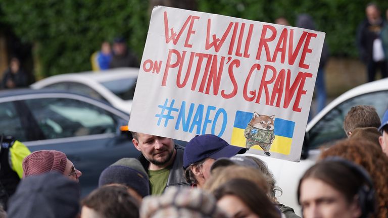 People taking part in a march from the St Volodymyr Statue to the Russian Embassy in central London, to mark the upcoming three year anniversary of the Russian invasion of Ukraine on 24th February. Picture date: Saturday February 22, 2025.