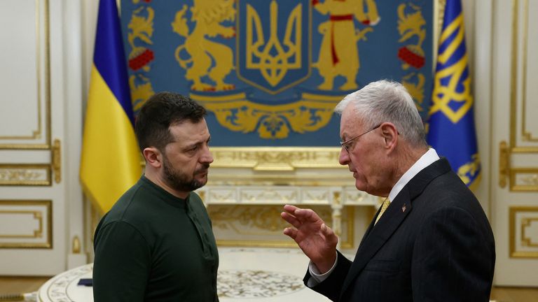 Keith Kellogg meets with Ukrainian President Volodymyr Zelenskyy. Pic: Reuters