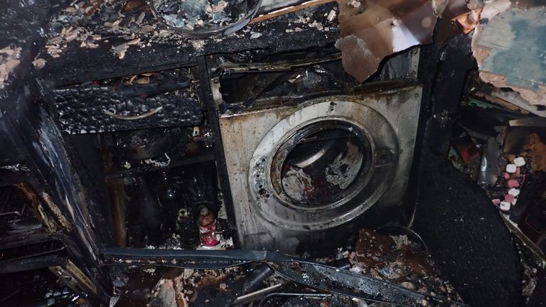 A home in West Hampstead after an e-scooter fire.
Pic: London Fire Brigade/PA