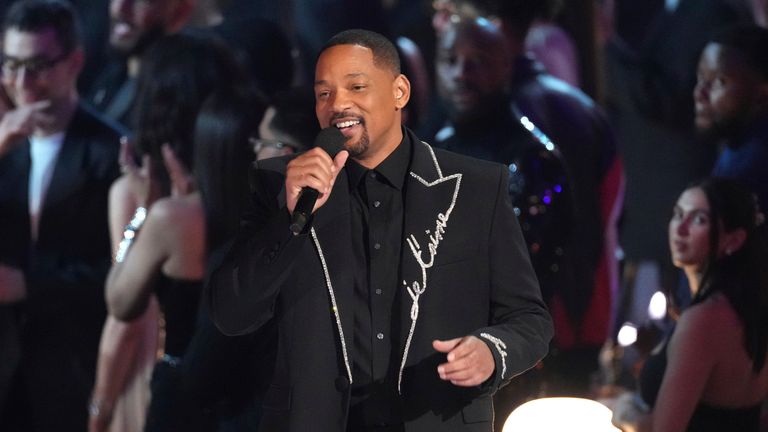 Will Smith pays tribute to Quincy Jones during the 2025 Grammy Awards in LA. Pic: AP/Chris Pizzello