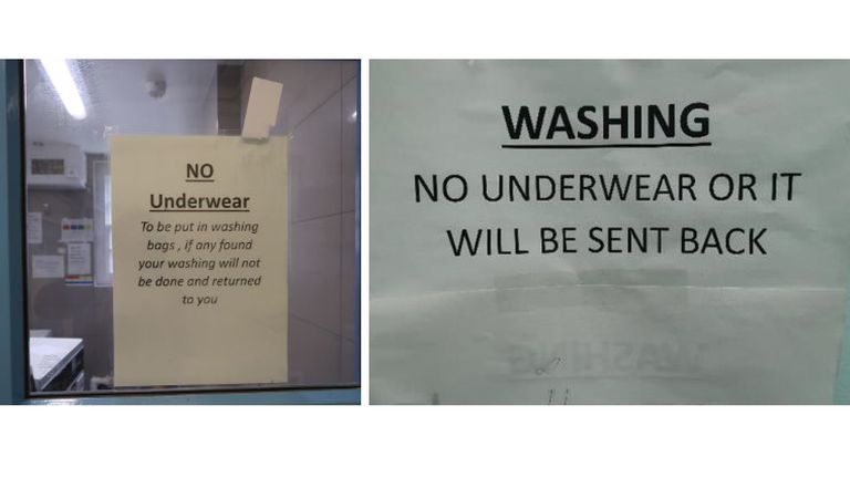 Two signs banning underwear in washing machines