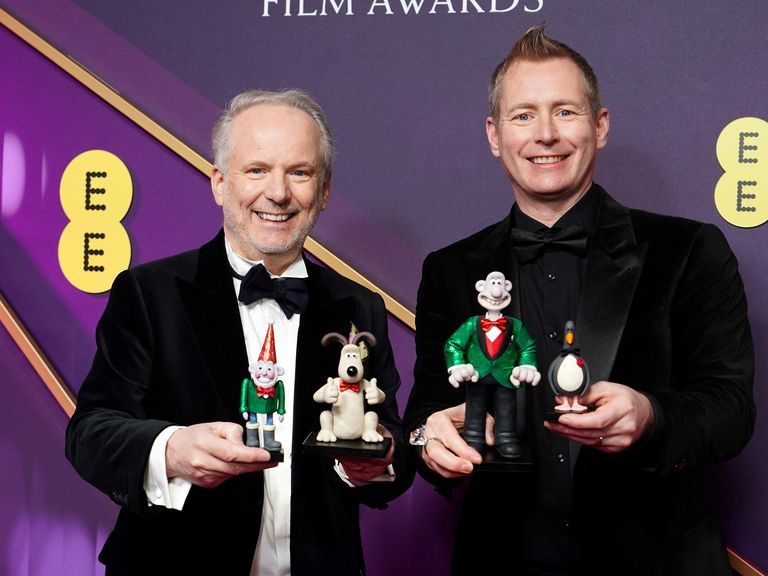 Nick Park and Merlin Crossingham (right) at the BAFTA Film Awards. Pic: PA