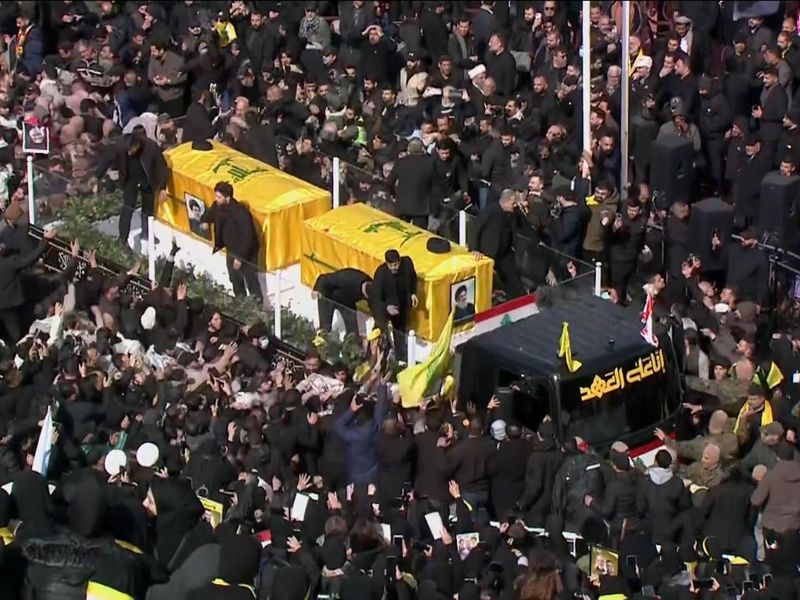 Thousands gathered in Beirut stadium to attend the funeral of former  Hezbollah leader and founder | World News | Sky News