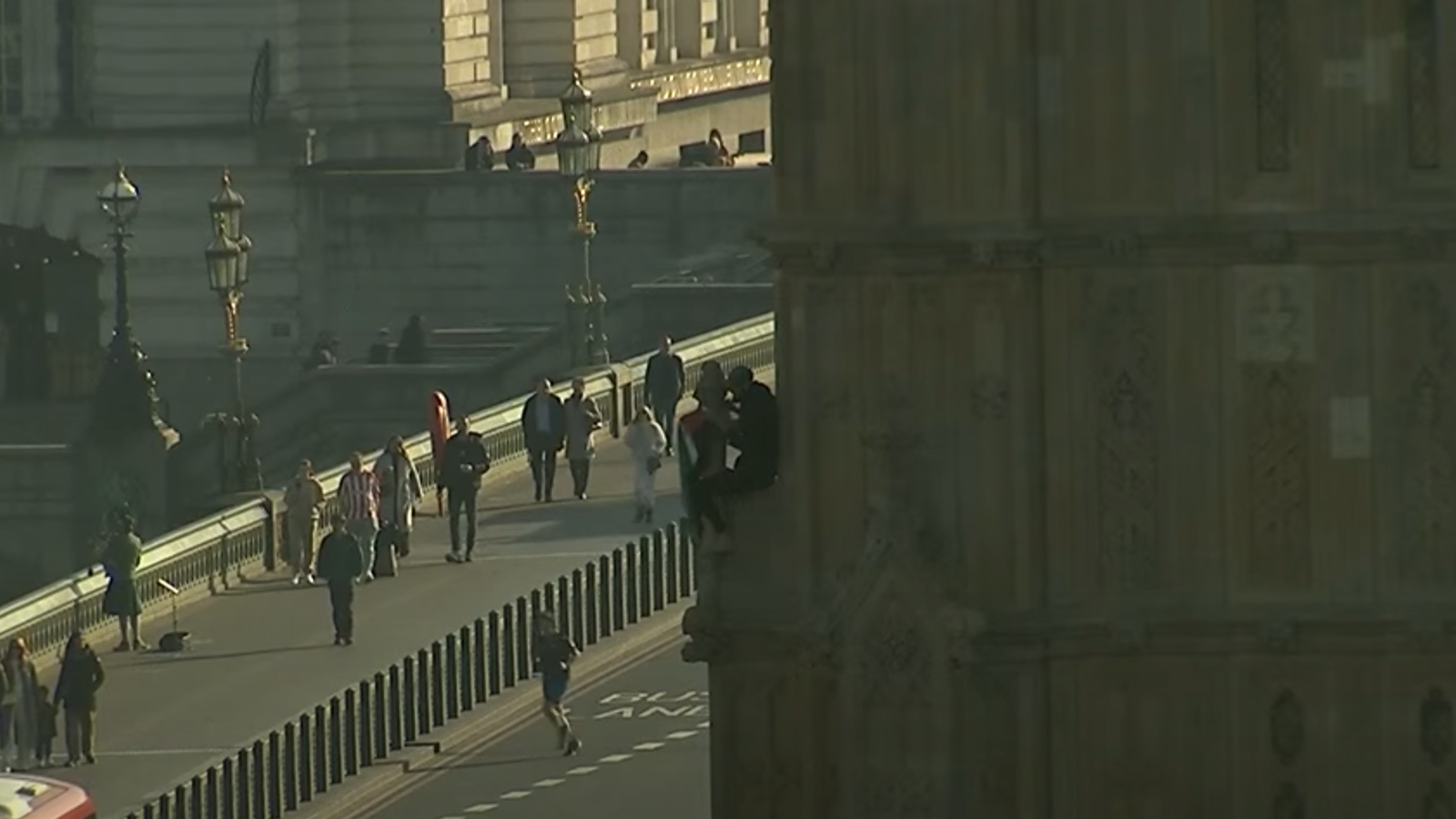 Man holding Palestinian flag seen climbing up Palace of Westminster