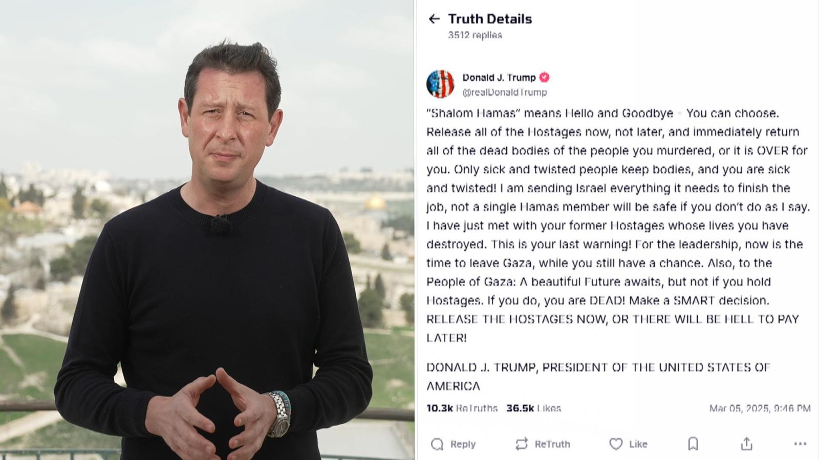 Donald Trump threatens Hamas 'you are dead' if Israeli hostages are not