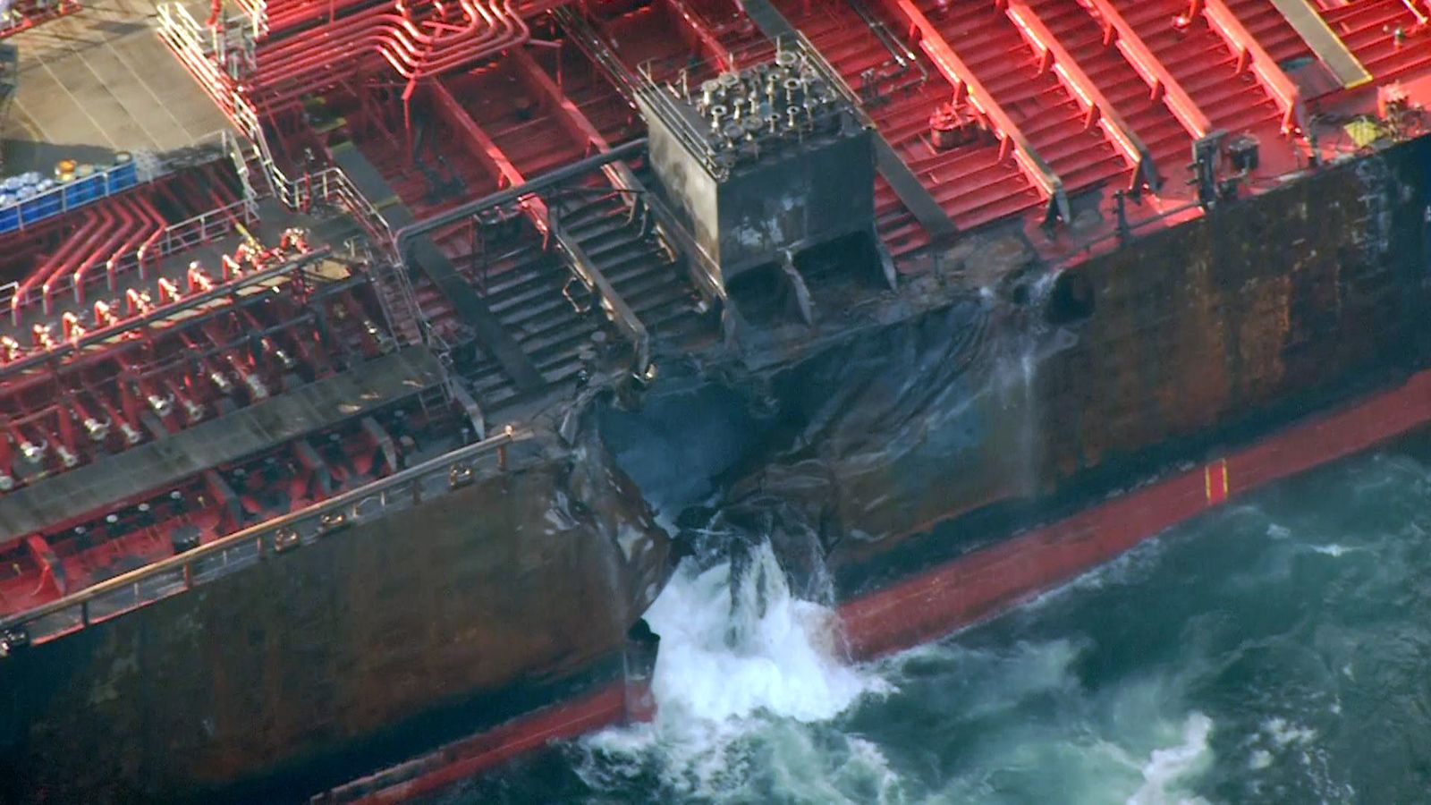 North Sea crash latest: No sign of cargo ship as images show damage to ...