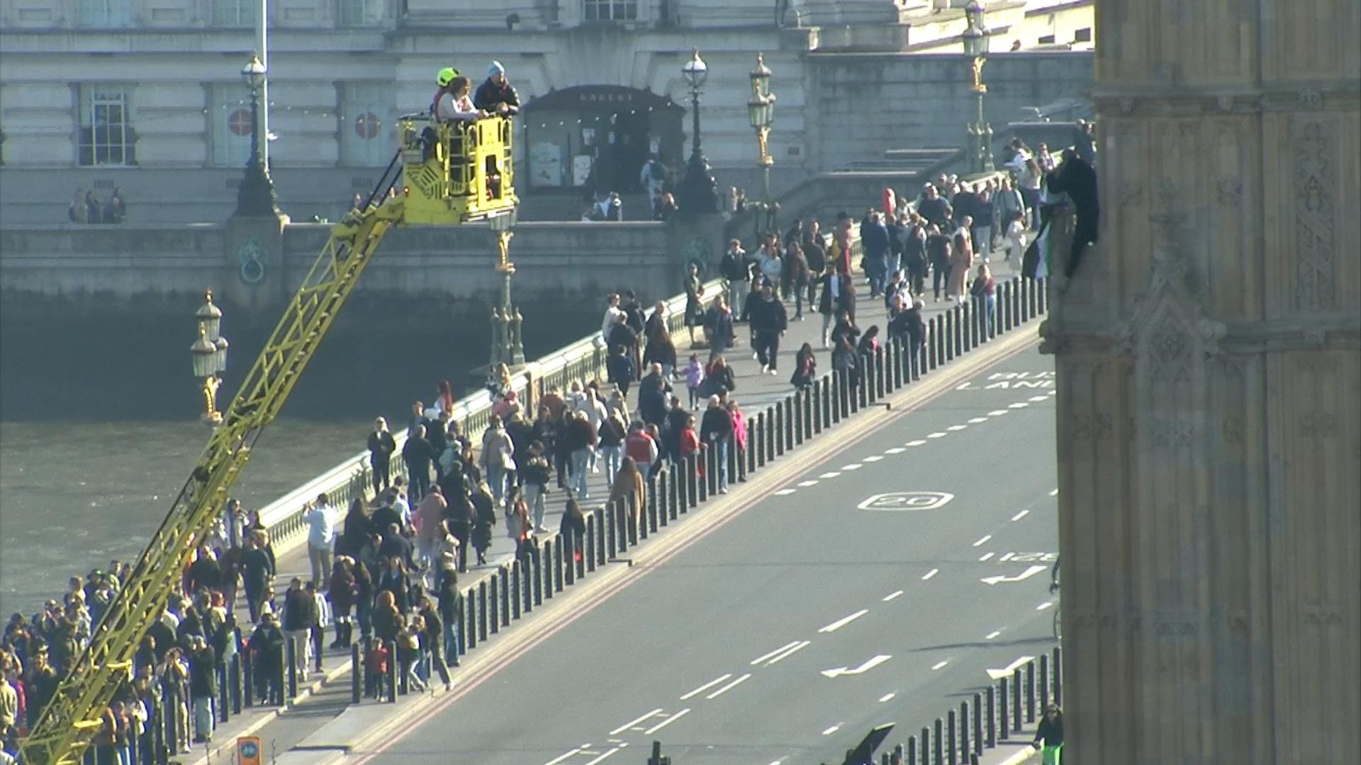 Security breach at Parliament as man carrying Palestinian flag climbs Big Ben