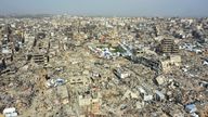 A drone view shows houses destroyed in Beit Hanoun.
Pic: Reuters
