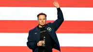 Elon Musk waves on the day of a rally in support of a conservative state Supreme Court candidate of an April 1 election in Green Bay, Wisconsin.
Pic: Reuters
