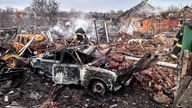 Firefighters work at the site of houses destroyed by a Russian air strike, amid Russia's attack on Ukraine, in the village of Slatyne, Kharkiv region, Ukraine March 6, 2025. Press service of the State Emergency Service in Kharkiv region/Handout via REUTERS ATTENTION EDITORS - THIS IMAGE HAS BEEN SUPPLIED BY A THIRD PARTY. DO NOT OBSCURE LOGO. 