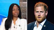 (L) Sophie Chandauka, chair of the charity Sentebale and (R) Prince Harry in Vancouver, Canada, in February. Pic: AP