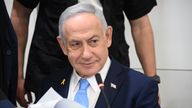 Israeli Prime Minister Benjamin Netanyahu attends his trial on corruption charges at the district court in Tel Aviv, Israel, 12 March 2025. Yair Sagi/Pool via REUTERS
