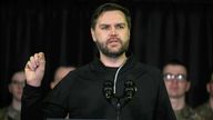 Vice President JD Vance speaks at the U.S. military's Pituffik Space Base in Greenland, Friday, March 28, 2025.  Pic: Jim Watson/Pool via AP