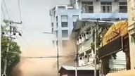 A building collapses in Myanmar.
