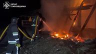 Emergency services battle blazes after Russian strikes in Ukraine
