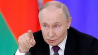 Russia's President Vladimir Putin speaks during a press conference following a meeting with his Belarusian counterpart Alexander Lukashenko in Moscow. Pic: Reuters/Maxim Shemetov/Pool