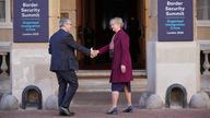 Yvette Cooper welcomes Keir Starmer to the Border Security Summit.
Pic: Reuters