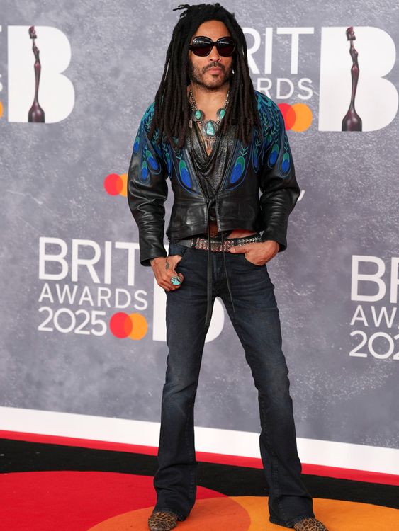 Lenny Kravitz in peacock inspired leather. Pic: AP