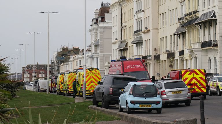 Man arrested after police discover explosive chemicals as Emergency services at the scene on the A259 Marina, as residents have been evacuated after police declared a major incident.Pic: PA