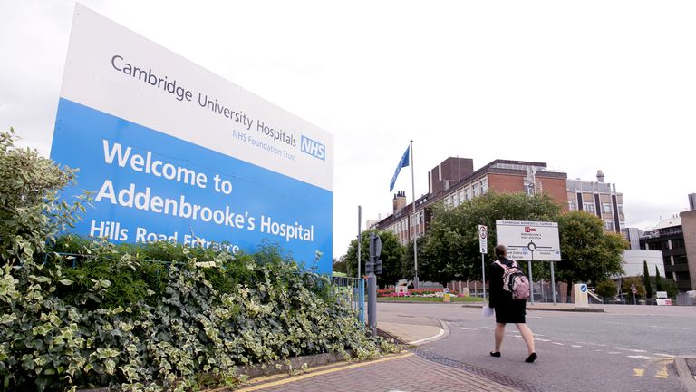 General view of Addenbrooke's University Hospital in Cambridge.
Pic: PA