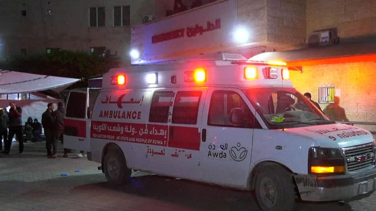 An ambulance outside al Aqsa Hospital. Pic: AP