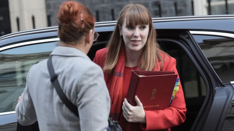 Deputy Prime Minister Angela Rayner arrives in Downing Street.
Pic: PA