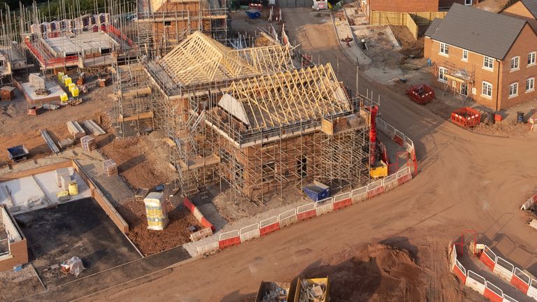 Aerial view looking down on new build housing construction site in England, UK. Pic: iStock