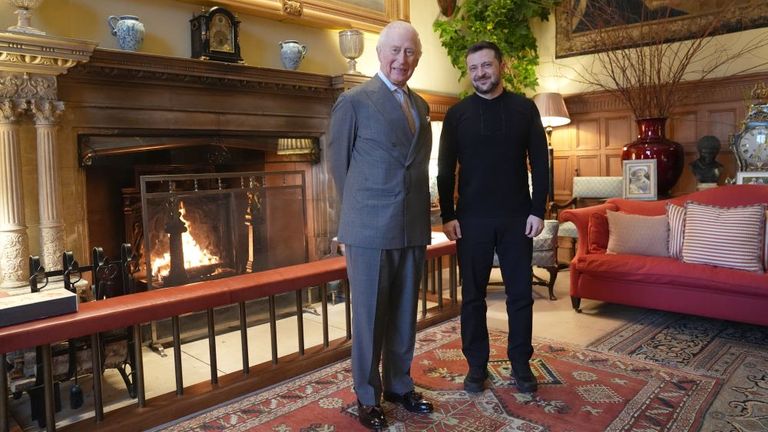 Rey Charles III Reunión del presidente ucraniano Volodymyr Zelenskyy en Sandringham Estate en Norfolk. Fecha de imagen: domingo 2 de marzo de 2025. Joe Giddens/PA Wire